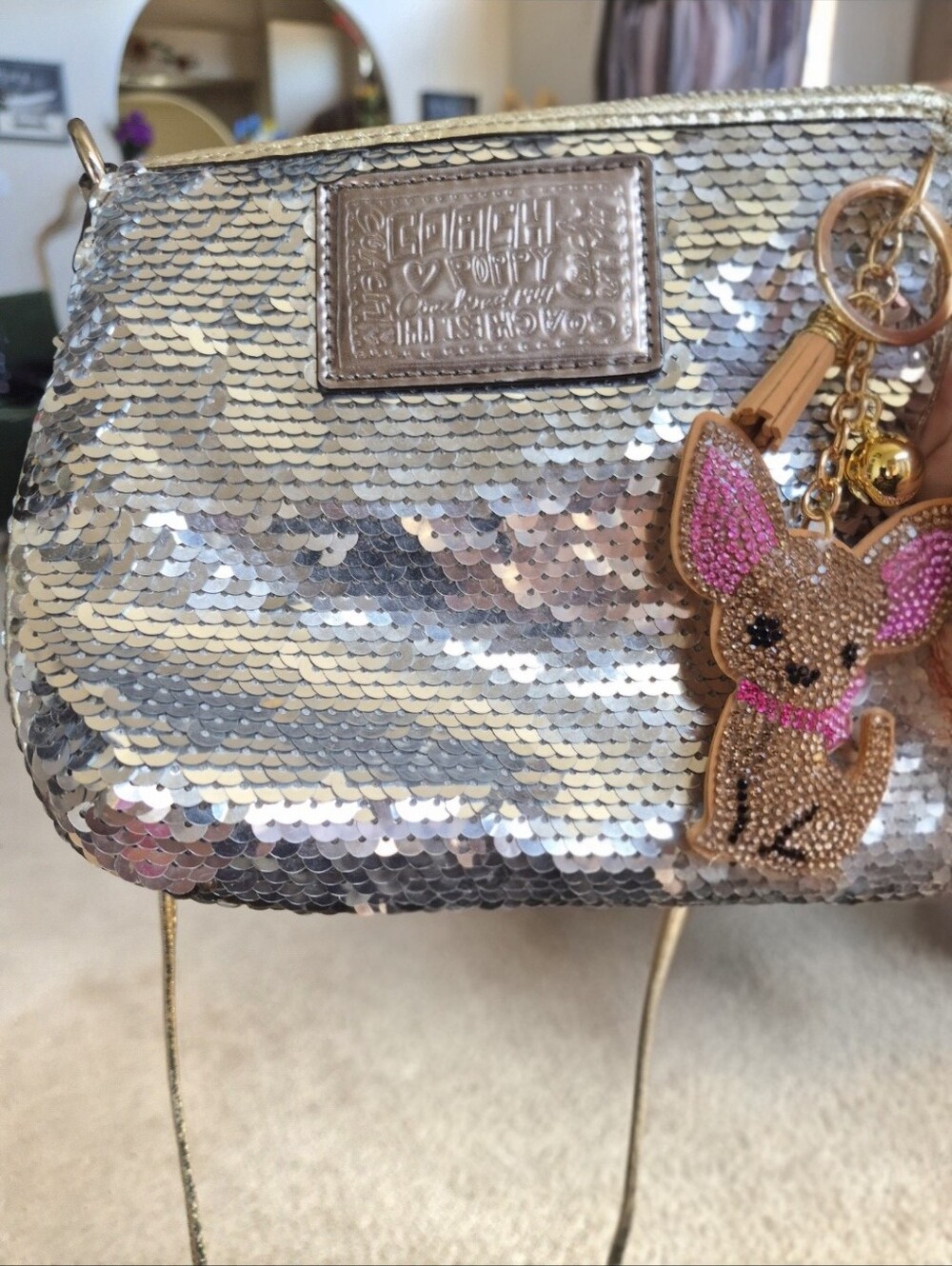 Coach Sequin Disco Crossbody Bag. Silver